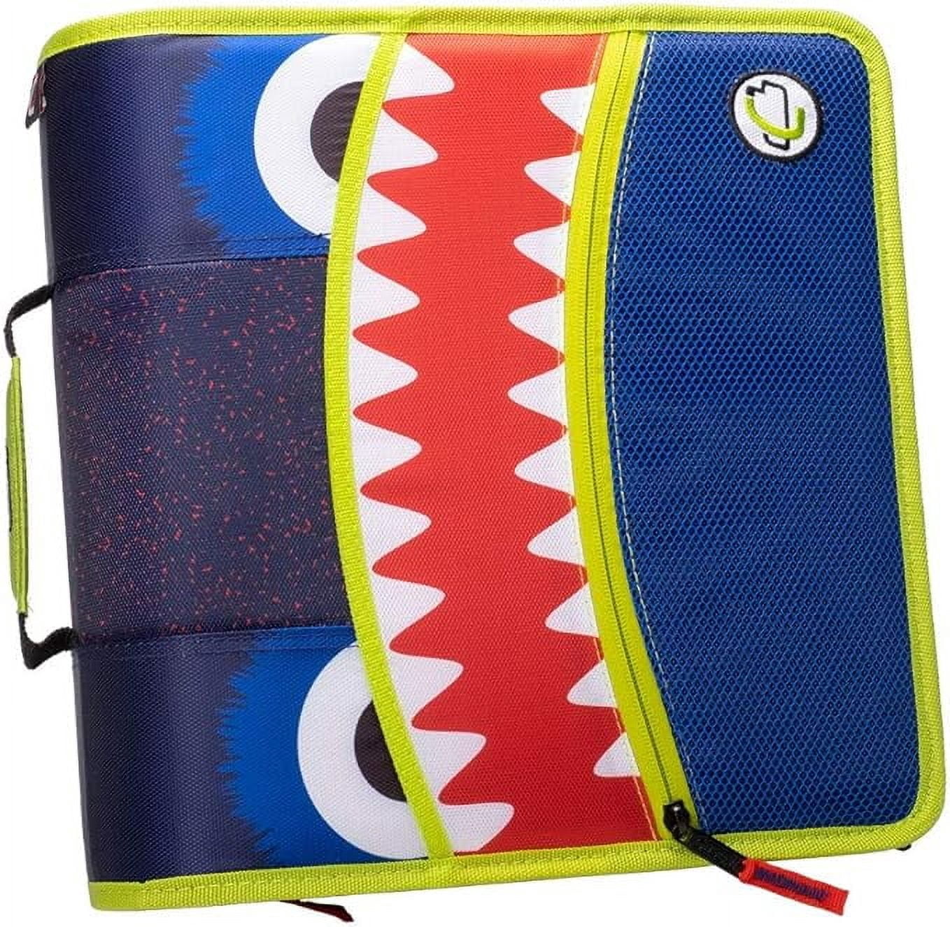Case-it The Mighty Zip Tab Zipper Binder - 3 Inch O-Rings - 5 Color Tab Expanding File Folder - Multiple Pockets - 600 Sheet Capacity - Comes with Shoulder Strap - Monster Design D-146-ME