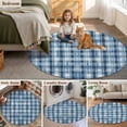 thumbnail image 6 of Vintage Blue Plaid Round Living Room Rugs 5 ft, Watercolors Gradient Abstract Washable Area Rug with Non-Slip Sturdy Edge Binding Round Carpet for Entryway Kitchen Bedroom Bathroom, 6 of 9