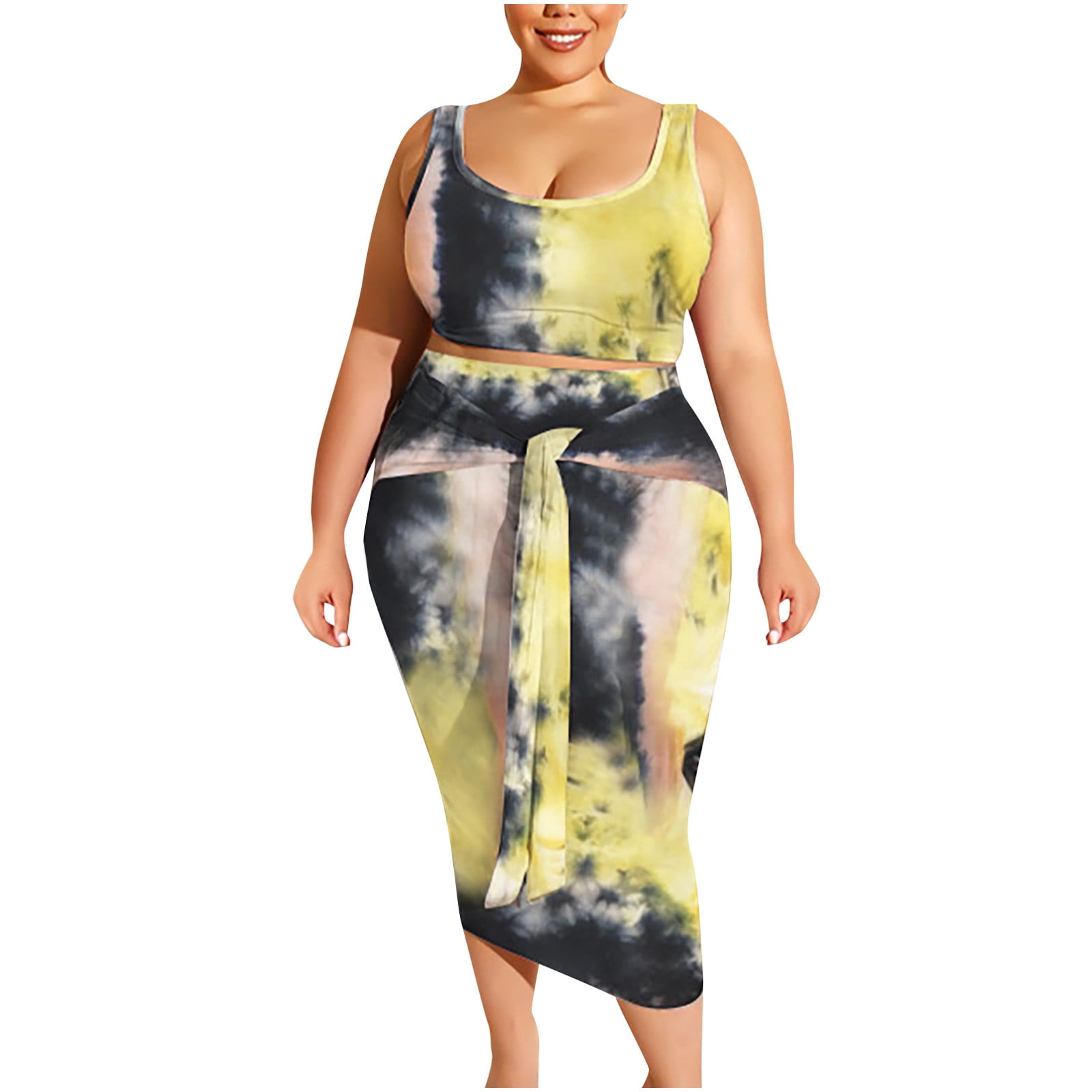 Reoriafee Women Summer Set Outfits Y2K Streetwear 80S Outfit Women'S Suit  Summer Print Tight Buttock Fashion Casual Plus Size Suit Yellow Xxxxl -  Walmart.Com
