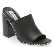 Steve Madden Decoded Black Leather Pearl Open Toe Block Heel Mule Slip On Sandal (5.5, BLACK LEATHER)