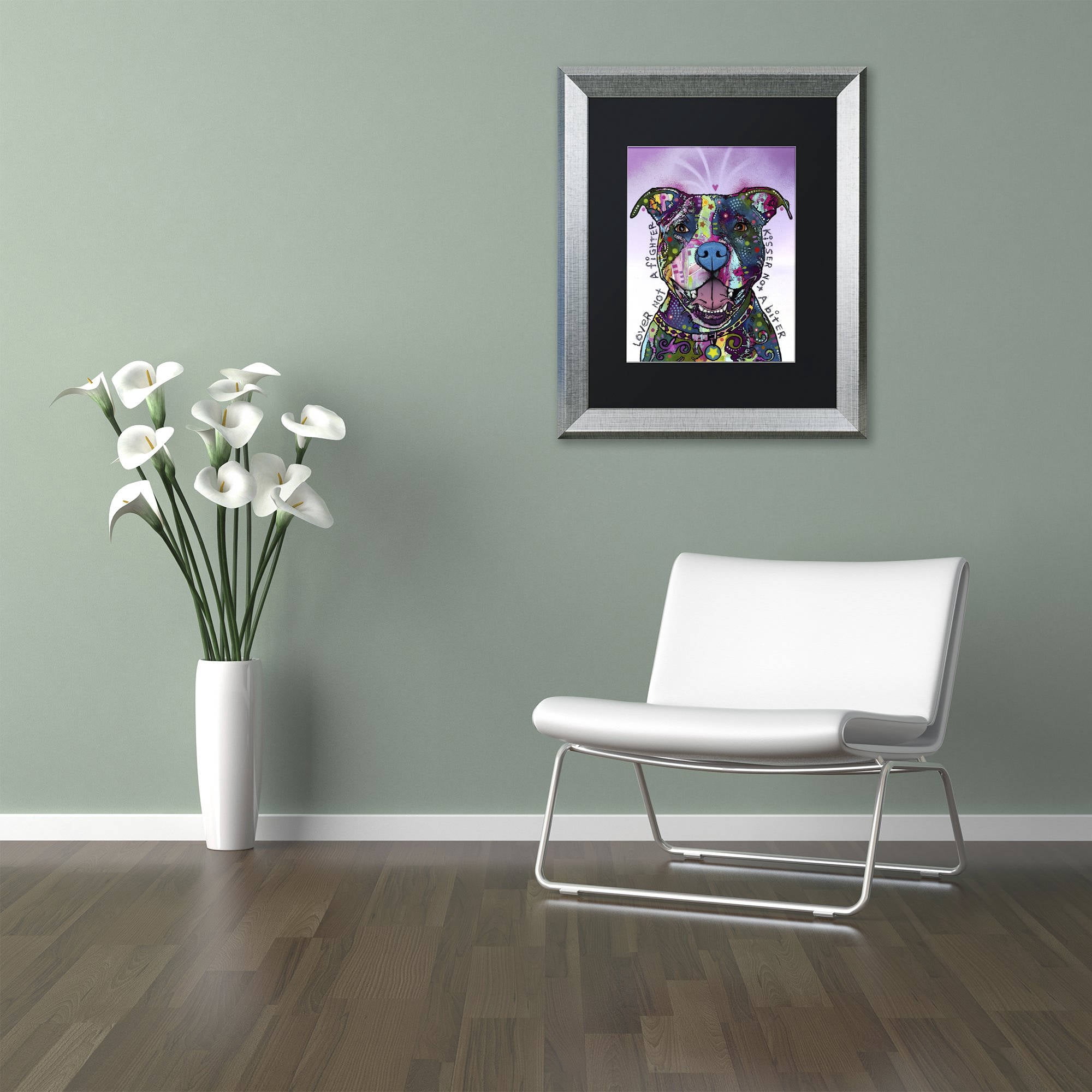 Trademark Fine Art "Love Not a Fighter" Canvas Art by Dean Russo, Black Matte, Silver Frame