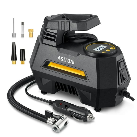 Compresor de aire portátil AstroAI para inflador de neumáticos, 12 V DC, amarillo