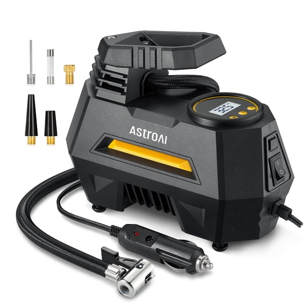 Compresor de aire portátil AstroAI para inflador de neumáticos, 12 V DC, amarillo