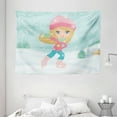 thumbnail image 1 of Kids Sports Tapestry, Cute Little Girl Skating on Ice in Idyllic Snow Covered Village Playroom Theme, Wall Hanging for Bedroom Living Room Dorm Decor, 80W X 60L Inches, Multicolor, by Ambesonne, 1 of 2