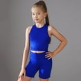 thumbnail image 3 of Gubotare Girl's 2 Piece Athletic Outfits Workout Sets Sleeveless Crop Tank Tops and Bike Shorts Gymnastic Yoga Summer Kid Size 12-13 (Blue,12-13 Years), 3 of 5