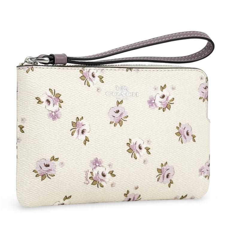 Coach Women's Small Corner Zip Wristlet with Floral Print (Chalk