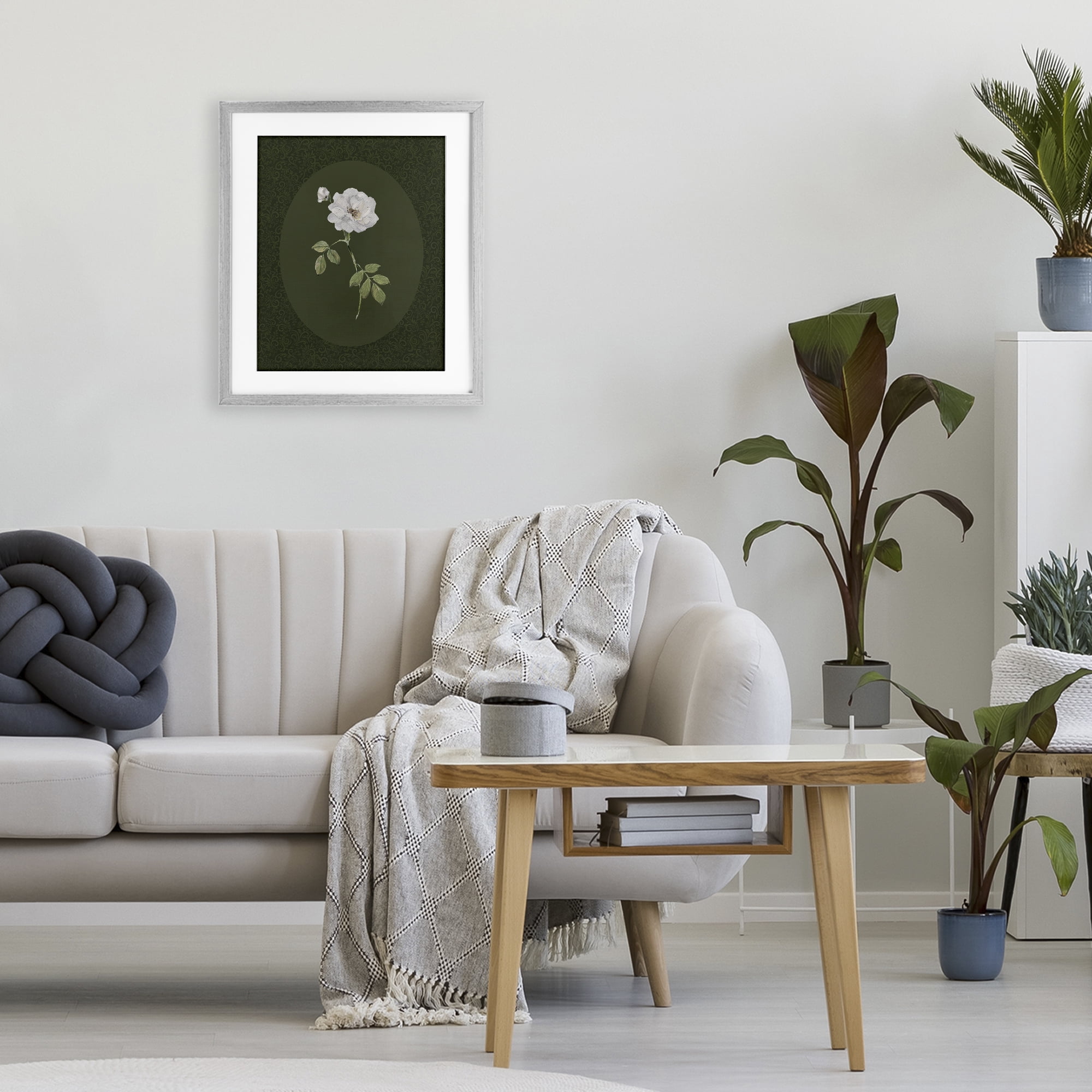 Stupell Industries White Rose on Emerald Gray Framed Print Under Glass, design by Sally Swatland