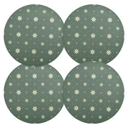 

Ryvnso Snowflakes Christmas Pattern Round Plate Mats Dining Table Placemat Set of 4 for Holiday Decoration