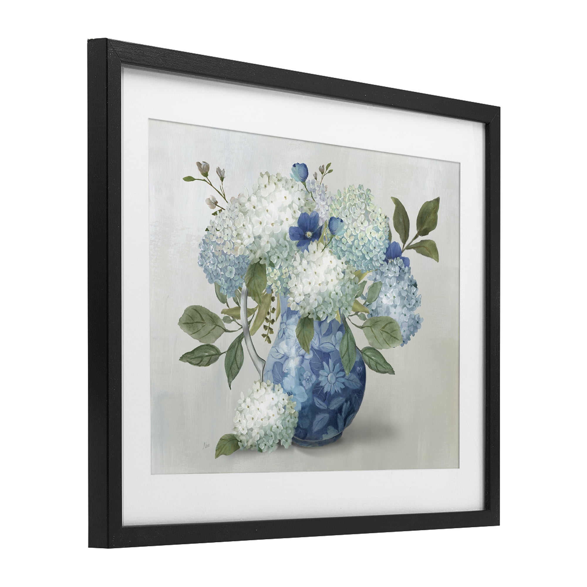 Stupell Industries Ornate Vase with Hydrangeas Black Framed Print Under Glass, design by Nan