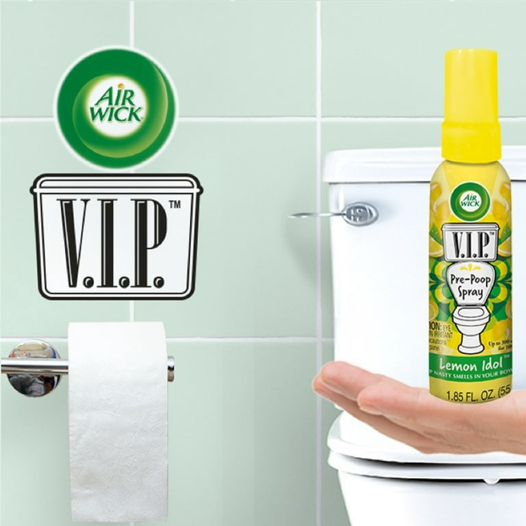 Air Wick V.I.P. Pre-Poop Toilet Spray, 1.85oz, Lemon Idol Scent, Up to 100  Uses, Travel size, Contains Essential Oils 