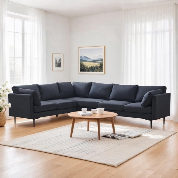 LEHZROAJ 106"6-Seat L-shaped Upholstered Sofa,Oversized Couch Linen Traditional Sofa 2 Pillows Metal Legs for Living Room