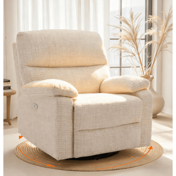 Power Nursery Swivel Recliner Lumbar Support Electric Rocking Swivel Glider with Adjustable Headrest Breastfeeding Swiveling Nursery Recliner Glider for Living Room Bedroom Nursing