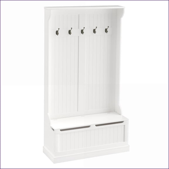 Coat Racks | 38” 3-in-1 Entryway Hall Tree with Storage Bench & Shoe Storage, Cream White | MDF