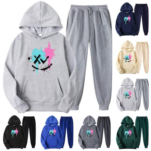 JURANMO 2024 Fall Fashion Outfits for Women, 2 Piece Tracksuit Sweatsuits Sets Casual Printed Hoodie Sweatshirt and Jogging Sweatpants Suit Limited Time Deals of The Day Blue S