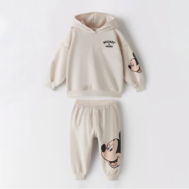 Chándal de 2 piezas para niños, conjunto de ropa de Mickey Mouse, Sudadera con capucha y pantalones, a la moda