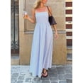 thumbnail image 6 of Blue And White Striped Spaghetti Strap A-Line Maxi Dress For Women, Square Neck Casual Vacation Sundress, 6 of 8