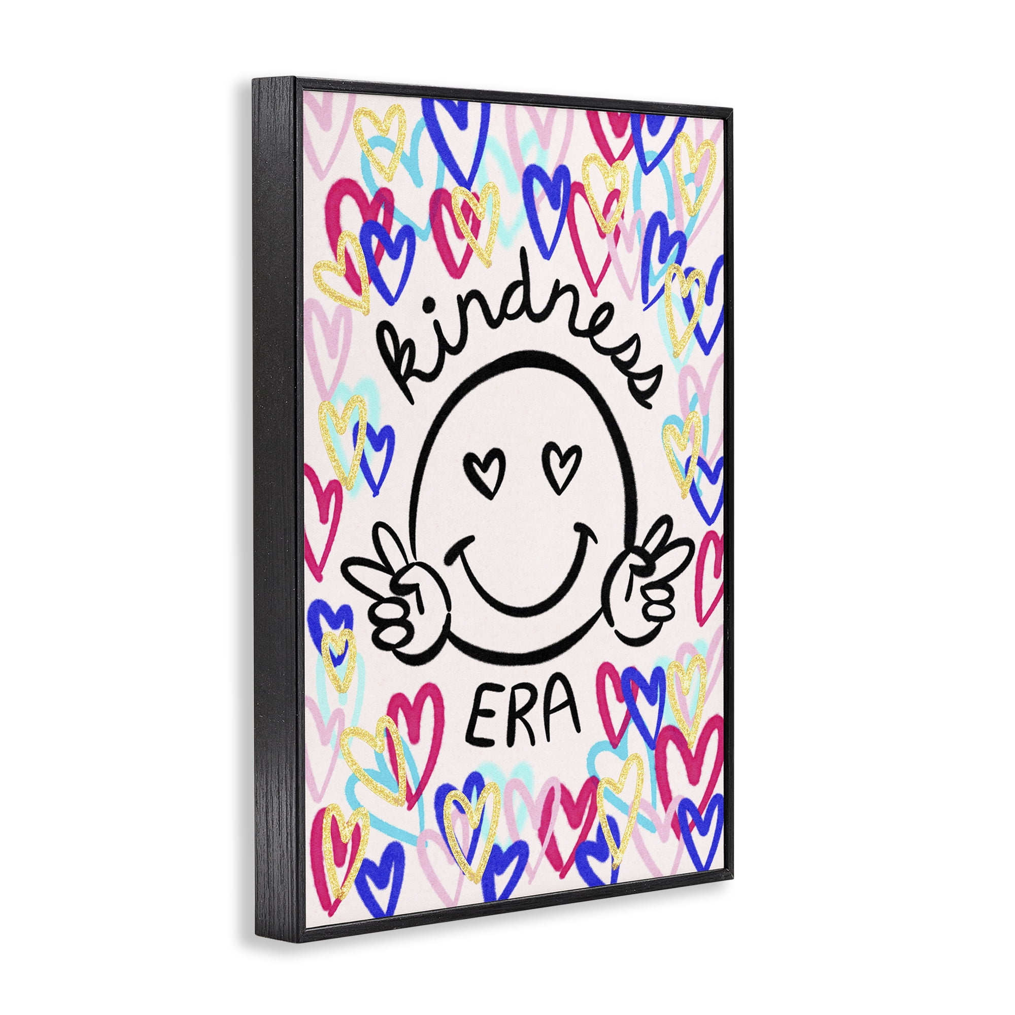 Stupell Industries Kindness Era on Hearts Typography Painting Black Framed Art Print Wall Art, 20 x 30
