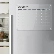 Acrylic Magnetic Dry Erase Calendar for Fridge, Clear Acrylic Calendar Planning Board Set Magnetic Weekly Monthly Planner Menu for Refrigerator with 6 Highlight Markers Transparent Color