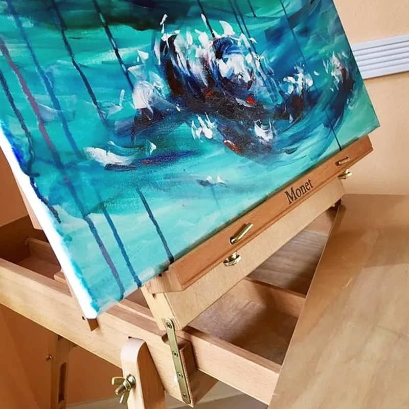 Monet French Easel for Painting - Art Stand with Pull Out Sketch Drawer, Wooden Palette & Linen Straps, Beechwood Tabletop, Holds 32" Canvases, No Assembly, Weighs 14 lbs