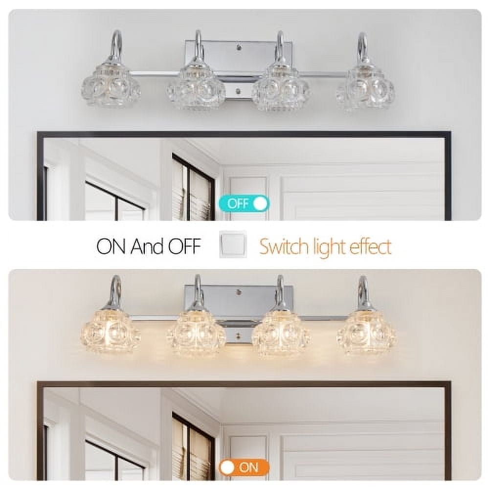 ACE-LIGHTS,Retro 4-Light Bathroom Vanity Light Fixture with Crystal Glass Shades(Bulbs Not Included),Wall Mounted Lighting for Bathroom,Dressing Room,Powder Room and Vanity Mirror(Brushed Nickel）