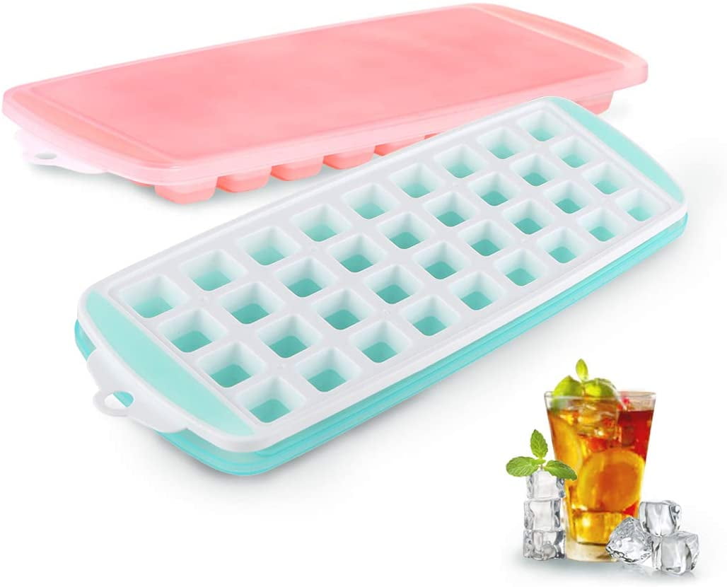 Ice Cube Trays， with Lids 2 Pack,Silicone Mini Ice Cube Trays Green-2Pack Flexible 74-Ice Trays for Stackable Flexible BPA Free