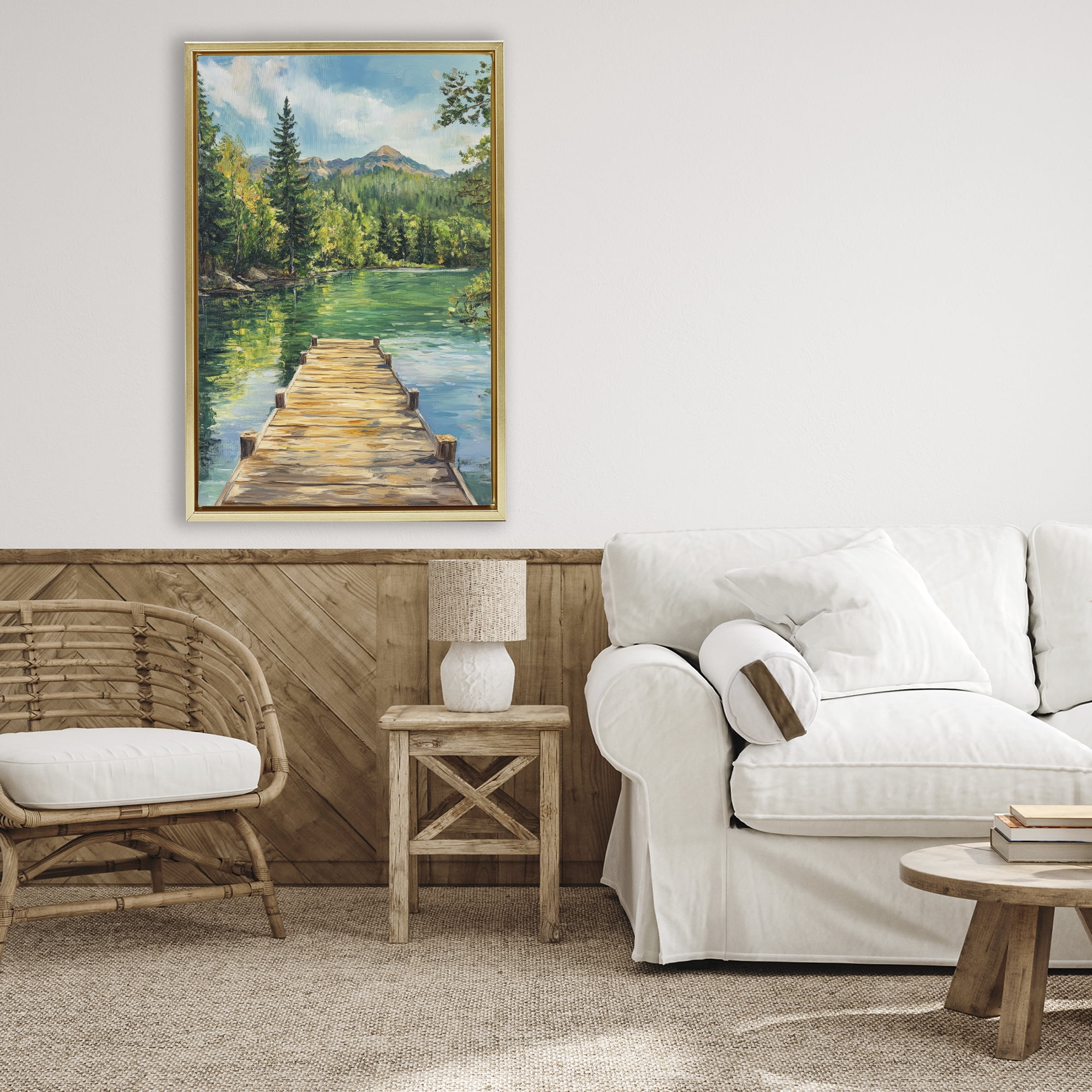 Stupell Industries Sunlit River Dock Gold Framed Floater Canvas Wall Art, design by Petal Prints Design