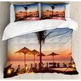 thumbnail image 1 of Landscape King Size Duvet Cover Set, Summer Time Resort Place Sea at Evening Caribbean Warm Tranquil Calm Relaxation Photo, Decorative 3 Piece Bedding Set with 2 Pillow Shams, Multi, by Ambesonne, 1 of 3