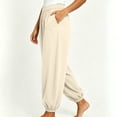 thumbnail image 5 of Women's Polyester High Waist Loose Jogger Pants, Breathable Cuffed Ankle Side Pocket Trousers, Relaxed Loungewear Bottoms for Travel Daily Errands | TruHer,Beige L, 5 of 7