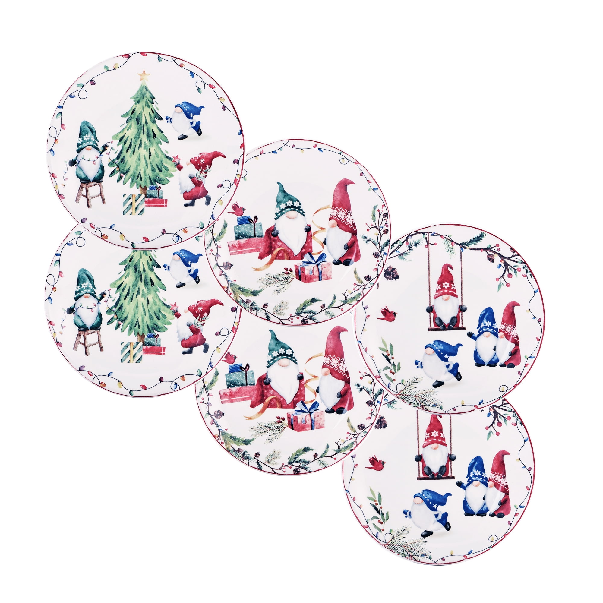 Bico Christmas Gnomes 6 inch Ceramic Appetizer Plate, Set of 6, for