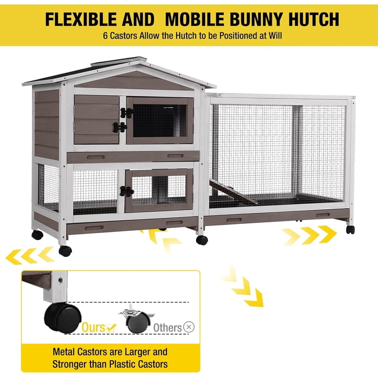 Aivituvin Rabbit Hutch Wooden Bunny Cage, Large, On Wheels photo 2