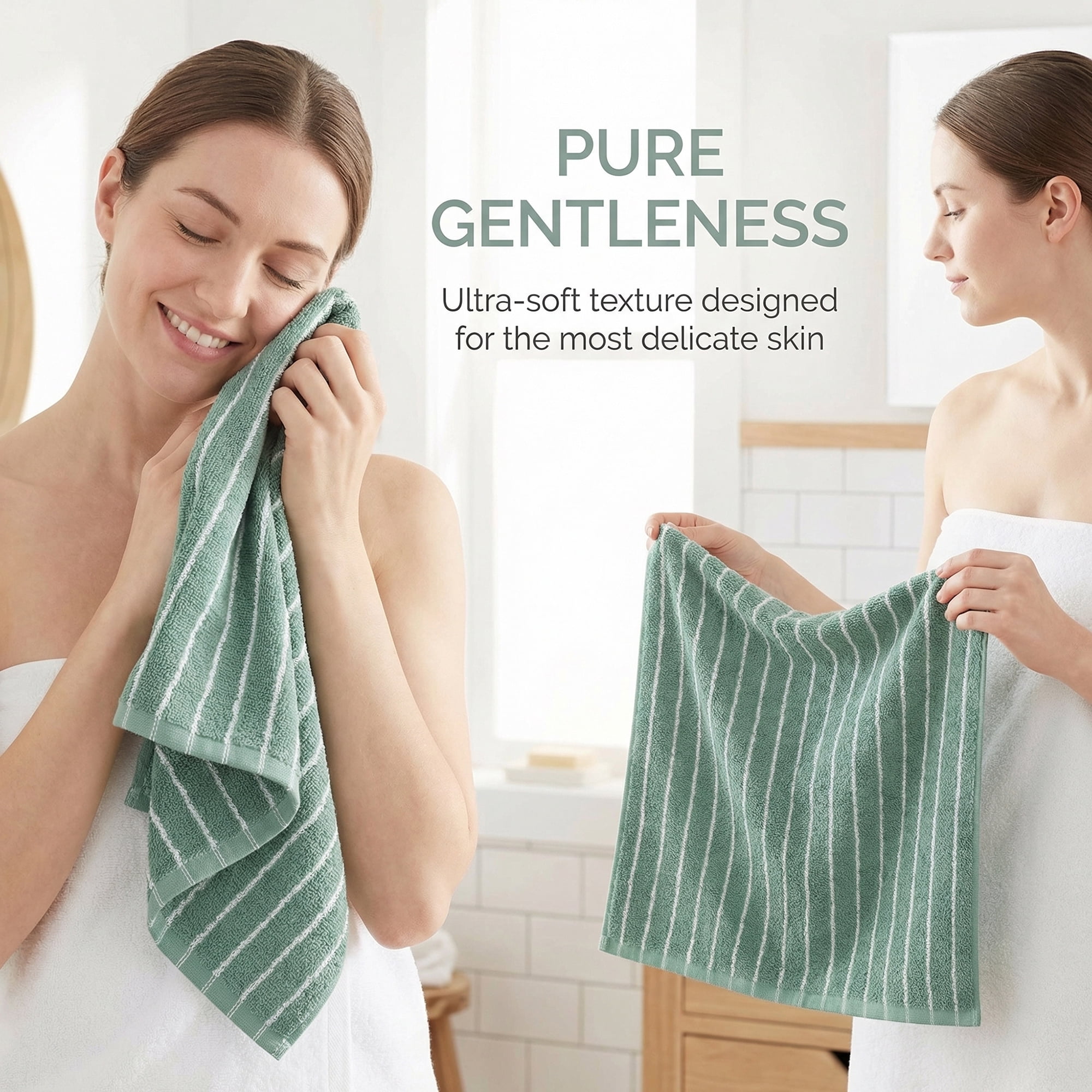 Unique Bargains Cotton Striped Washcloths Soft Absorbent Face Cloths Green 6pk