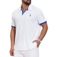 thumbnail image 5 of Men's Pattern Pique Polo Shirt Contrast Color Short Sleeve Golf Polo Shirts M White, 5 of 6