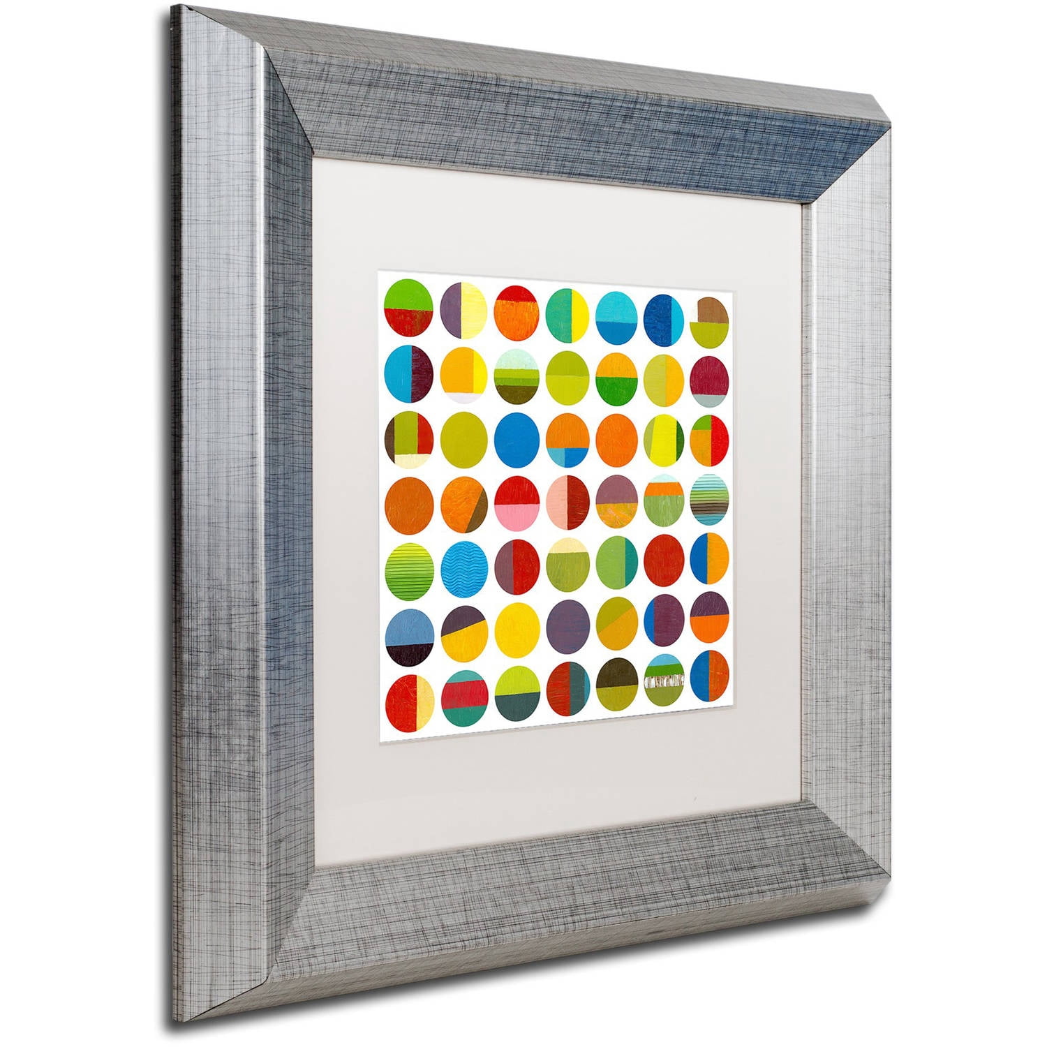 Trademark Fine Art "Forty Nine Circles" Canvas Art by Michelle Calkins, White Matte, Silver Frame