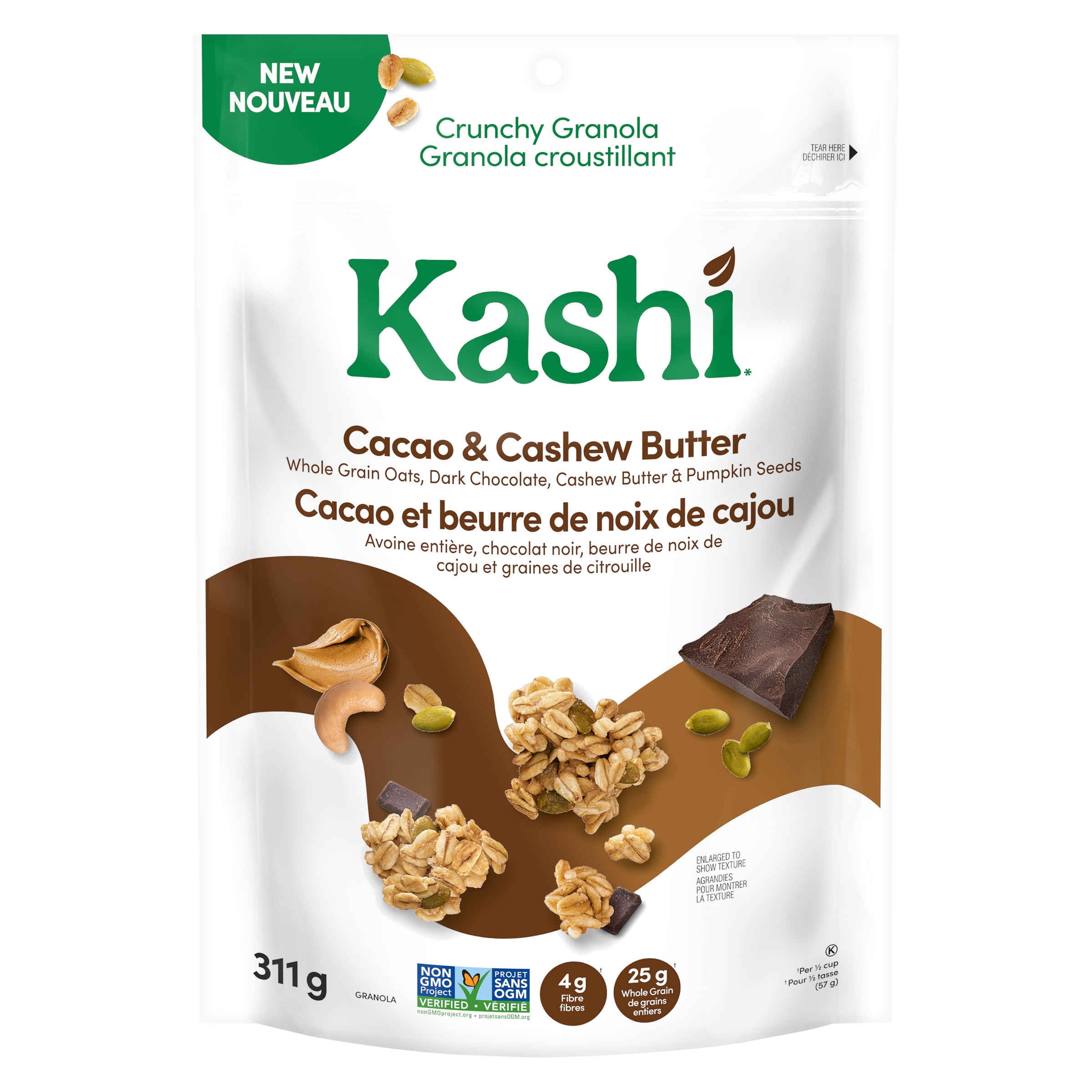 Granola croustillant Kashi®, Cacao et beurre de noix de cajou 311g avec graines de citrouille Granola croustillant Kashi®, Cacao et beurre de noix de cajou 311g