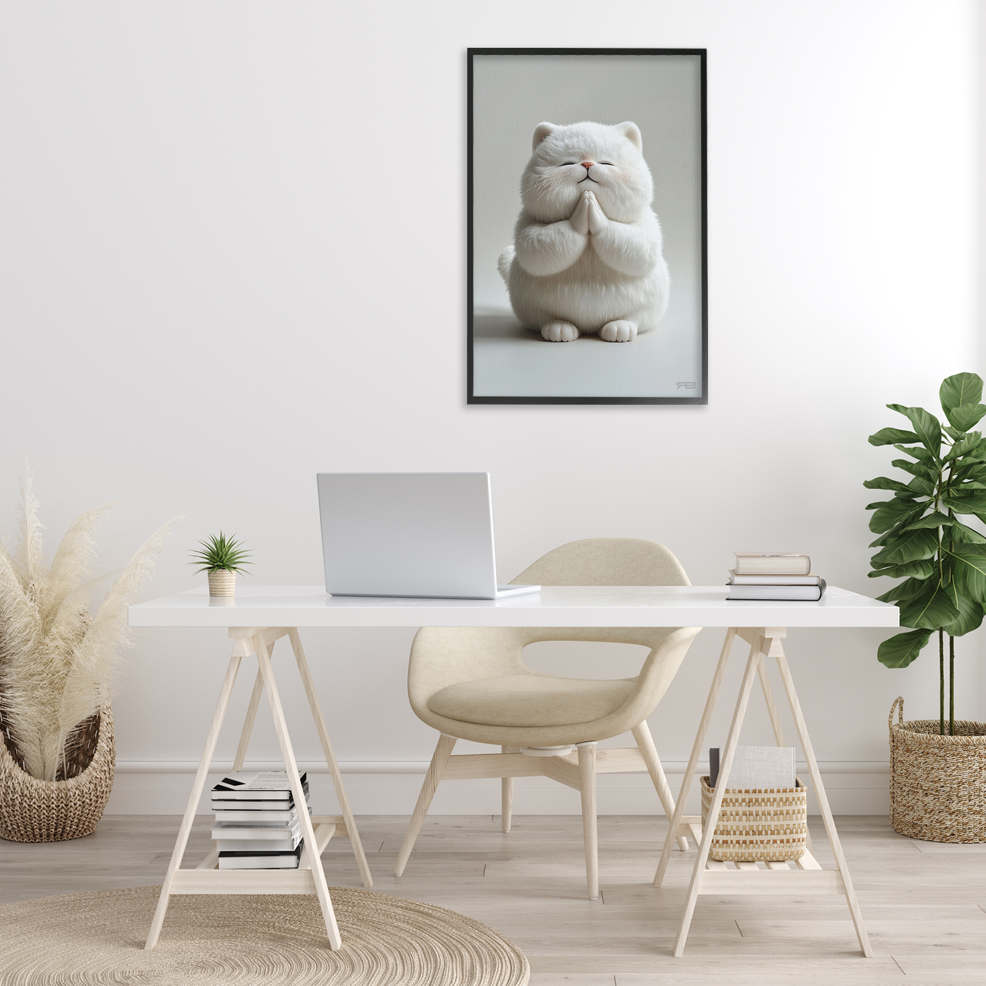 Stupell Industries Fluffy Praying Cat Animals & Insects Painting Black Framed Art Print Wall Art, 20 x 30