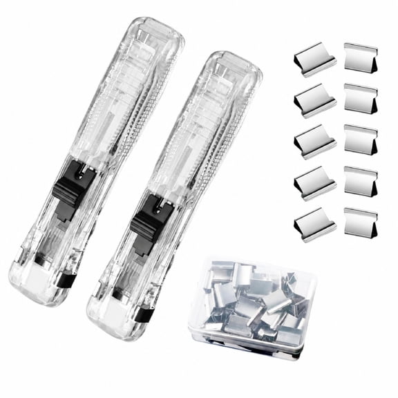 Reusable Push Stapler, 2 Pack No Staple Paper Clip Stapler with 100 Binder Clips, 40 Sheet Capacity