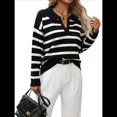 thumbnail image 2 of Suéter de Rayas para Mujer, Moderno Jersey de Punto con Cuello en V y Larga, Jersey Holgado, Prendas de Punto. Negro M, 2 of 9