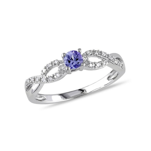1/6 Carat (Ctw) Tanzanite Infinity Ring in Sterling Silver with Accent Diamonds for Women