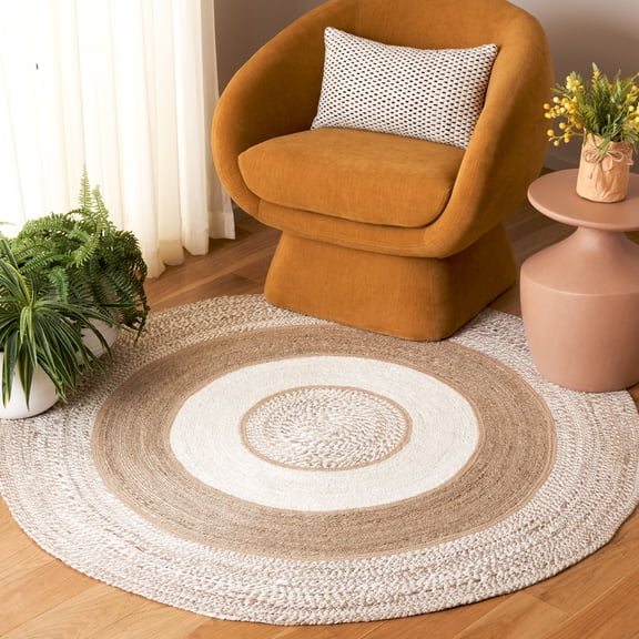 Safavieh Natural Fiber Lamont Bordered Area Rug, Natural/Ivory, 5' x 5' Round