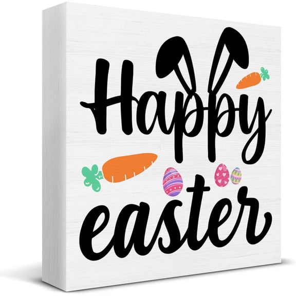 Easter Decor Happy Easter Wood Sign Easter Decorations Indoor For Home Living Room Shelf Table 5x5 Inch