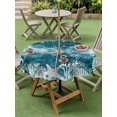 thumbnail image 4 of Outdoor Tablecloth with Umbrella Hole for Patio/Picnic/Party/Camping, Vintage Teal Coastal Waterproof Table Cloth Round Cover Washable, Beach Coral Starfish Modern Abstract (Dia 54"), 4 of 9