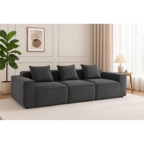 SOULART 111.42" Cloud Couch, Gray Corduroy Straight Sectional Sofa for Living Room Apartment, No Assembly Needed