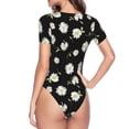 thumbnail image 4 of Daiia Daisies Flowers print Women's Crew Neck Short Sleeve Bodysuit Fashion Tops Fit Casual Basic Extender Bodysuit-Large, 4 of 9