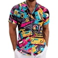 thumbnail image 2 of Hawaiian Shirt for Men Short Sleeve Retro Button Lapel Top 80s Music Printed Casual Soft Summer Holiday Seaside Mens Beach Shirts Multicolour S, 2 of 4