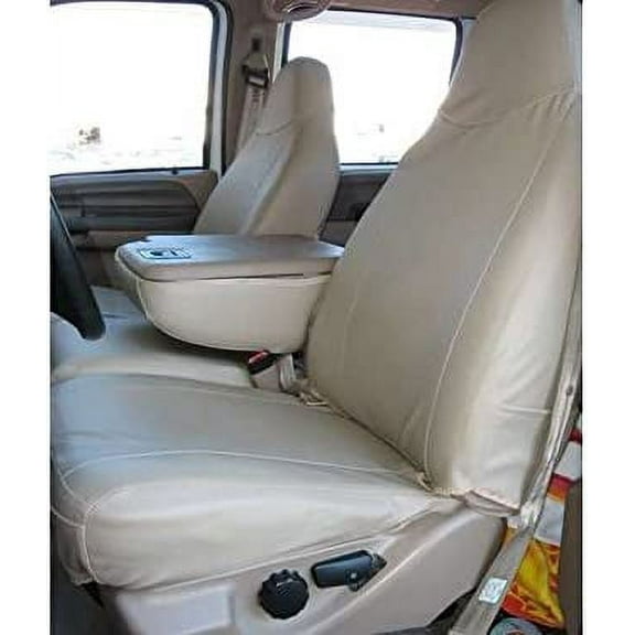 F238 1999-2007 F250-F550 Front 40/20/40 Split Seat With Pointed Molded Headrests and Opening Console in Taupe Velour