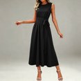 thumbnail image 2 of Puliio Summer Dresses for Women Sleeveless Crew Neck Self Tie Waist Solid Flowy Midi Casual Dress, 2 of 4