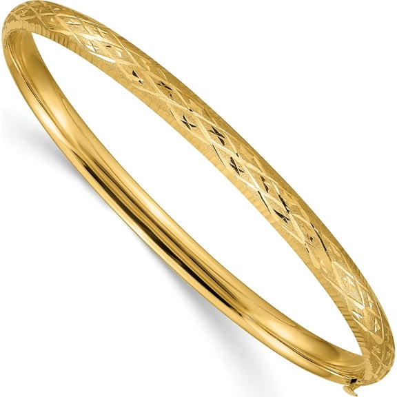 10K Yellow Gold 3/16 Diamond-Cut Fancy Hinged Bangle Bracelet (Width 4.75) (Length 7) - Jbsp