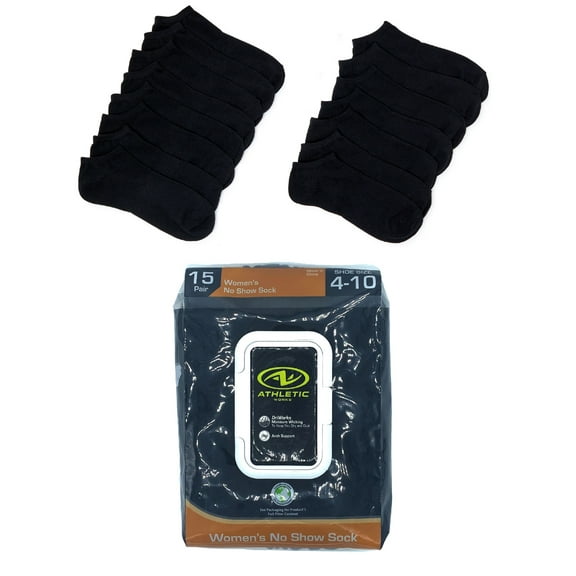 Athletic Works Women's No-Show Socks with Arch Support, 15-Pack