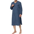 thumbnail image 2 of CAMISAS DE NOCHE CHIC INSPIRADOR para hombres, cuello henley, color sólido, bolsillo en el pecho, manga larga, camisa de noche de algodón L azul marino, 2 of 6