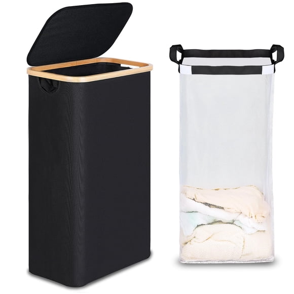 Cesto de ropa efluky Slim con tapa de 75 litros con bolsa extraíble, color negro